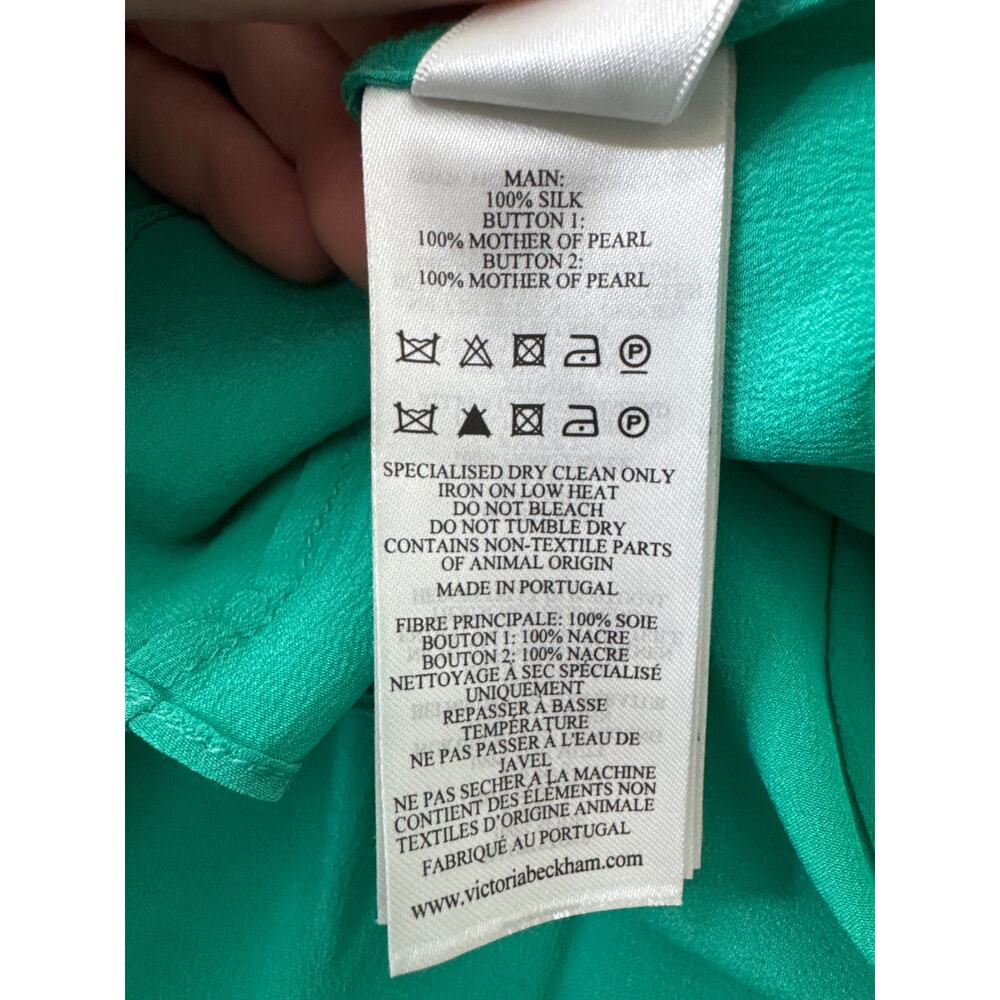 VICTORIA BECKHAM Scoop-neck twist-knot silk-crepe shirt Teal Green Size US 10 - Picture 10 of 11